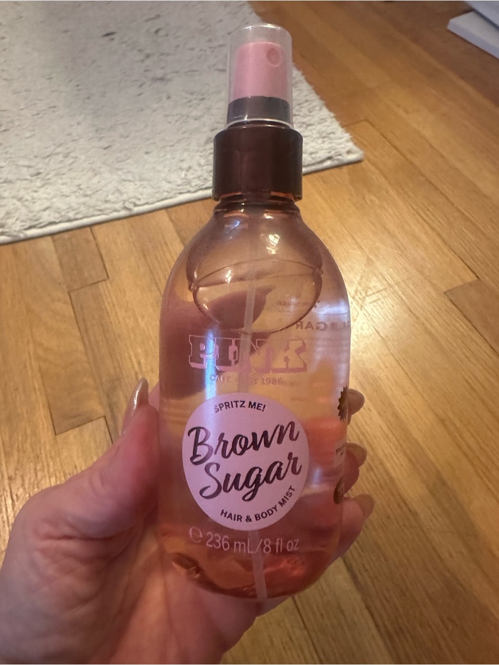 PINK Victoria's Secret Brown Sugar Hair & Body Mist — Pink and Brown Bottle